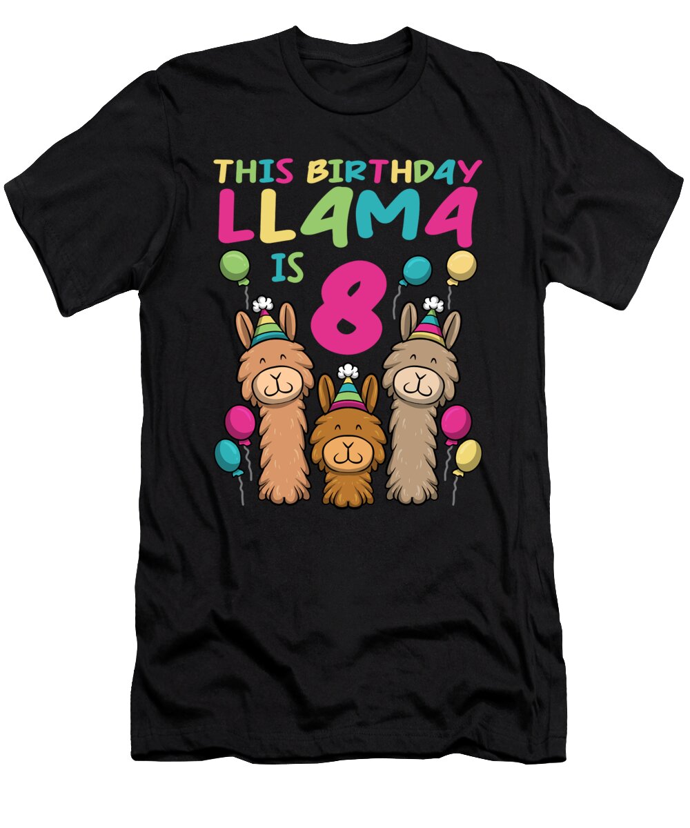 Llama Birthday 8th Birthday Party Alpaca Girl Colorfulsnow T-Shirt