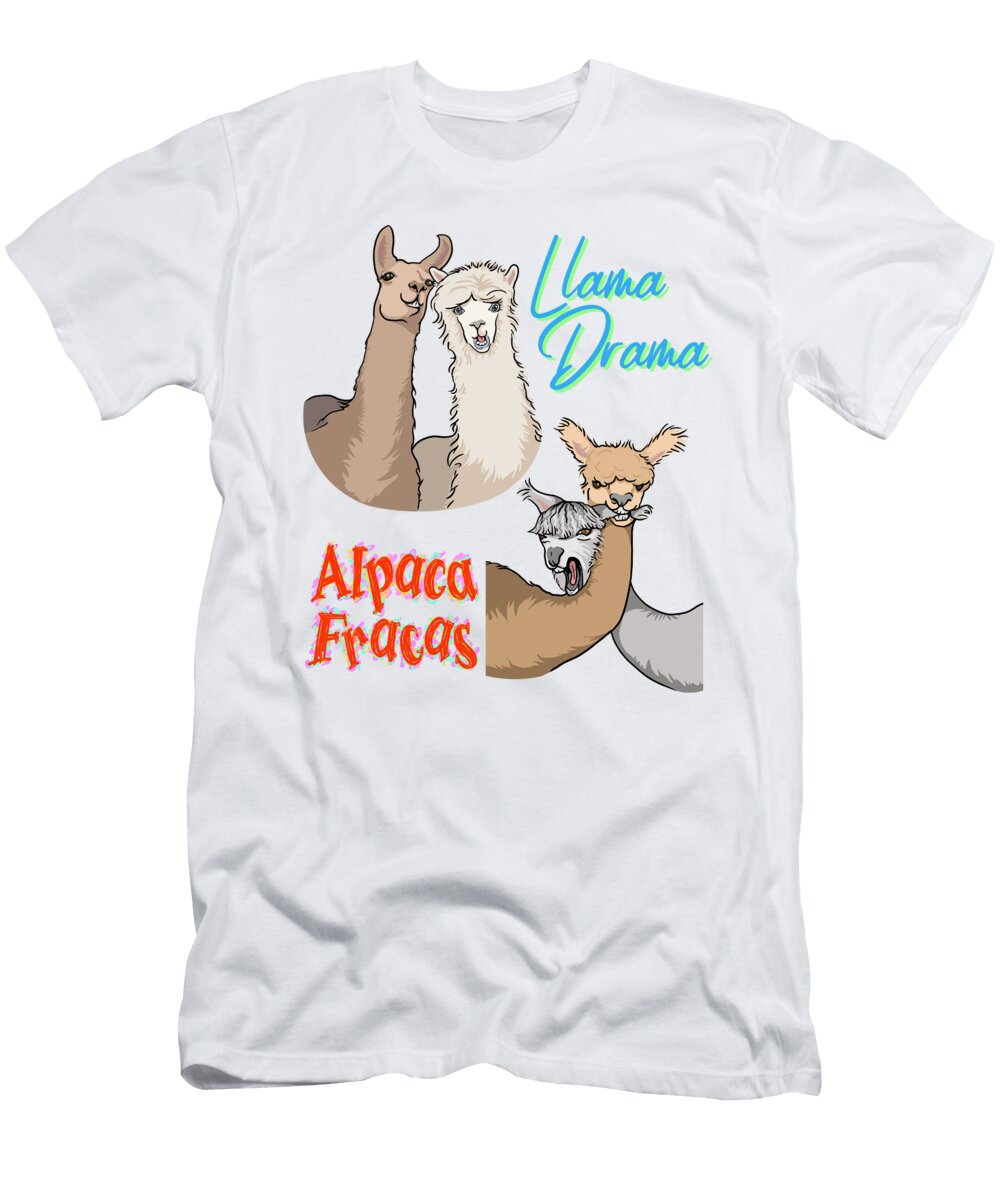 Llama Drama Alpaca Fracas Funny Animal Humor Art Paula Tabor T-Shirt