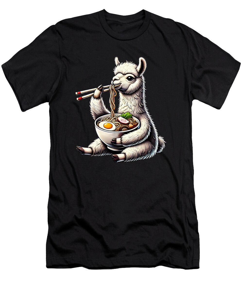 Llama Eating Ramen Noodle Anime Japanese Food Alpaca Lover Job T-Shirt