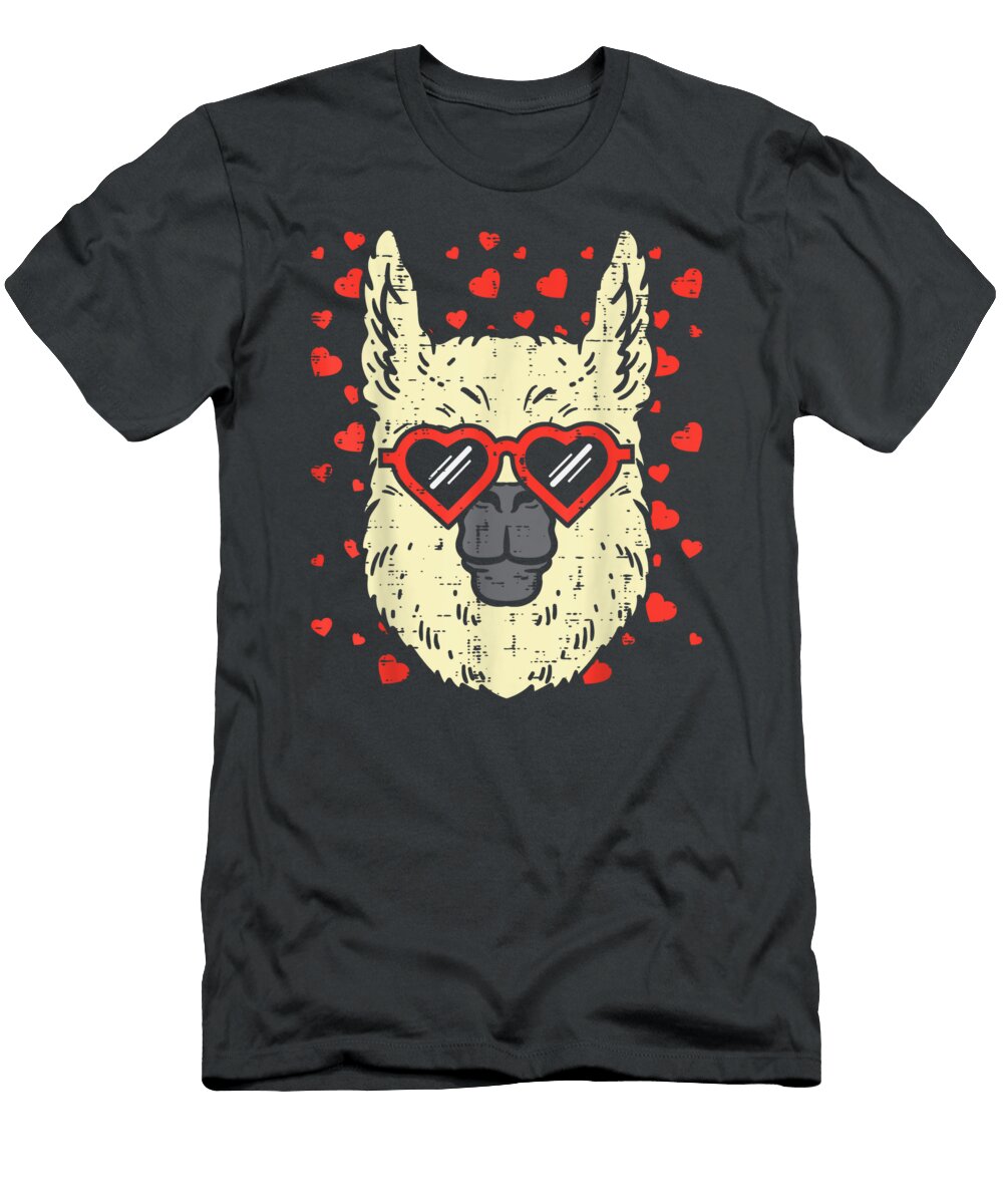 Llama Face Heart Glasses Valentines Day Alpaca Animal Danaha Atlas T-Shirt