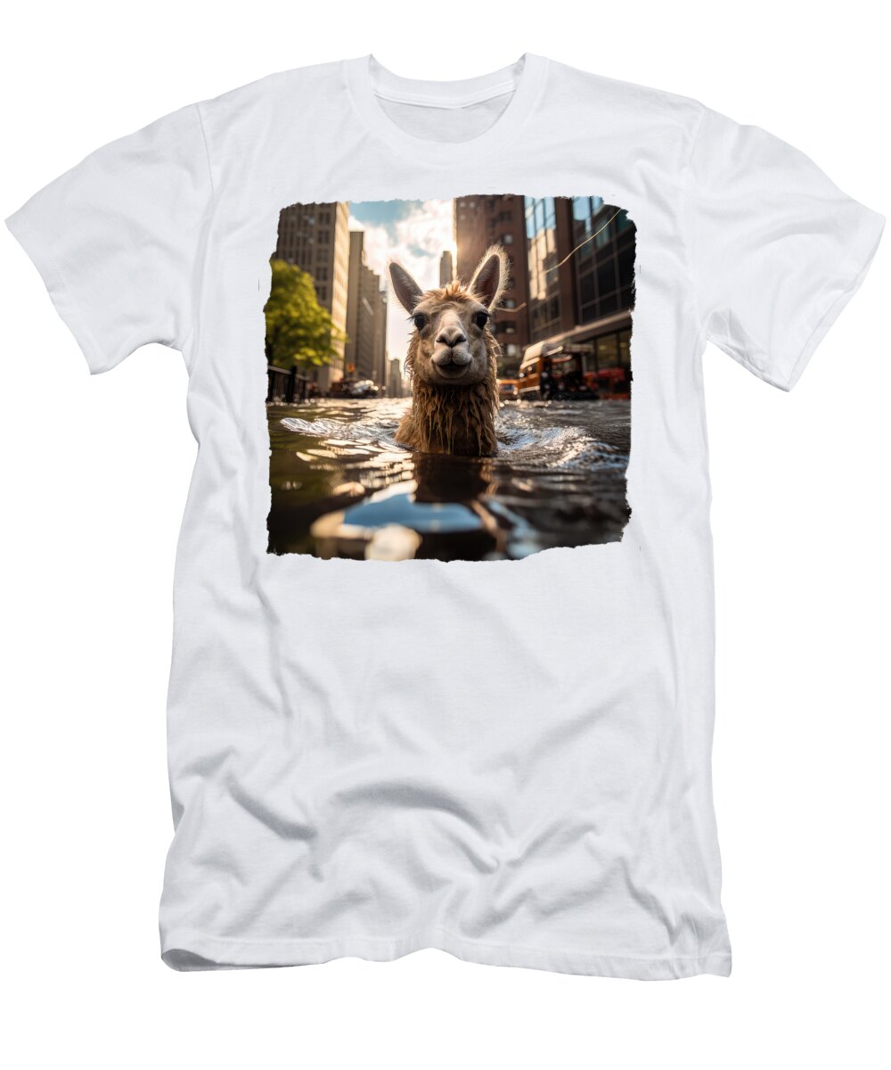 Llama in Flooded New York Elisabeth Lucas T-Shirt
