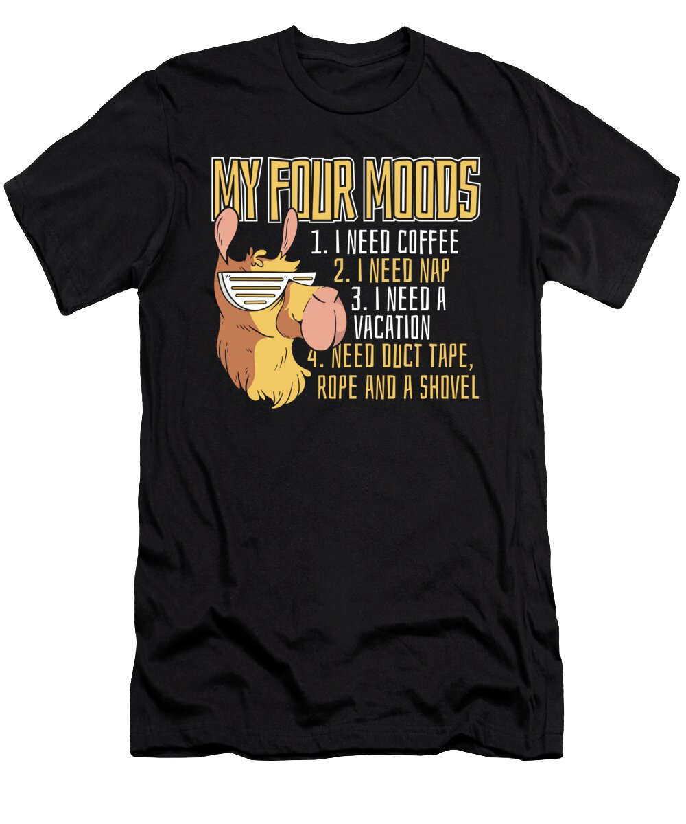 Llama Lamaist My Four Moods I Need Coffee I Need a Nap Crazy Squirrel T-Shirt