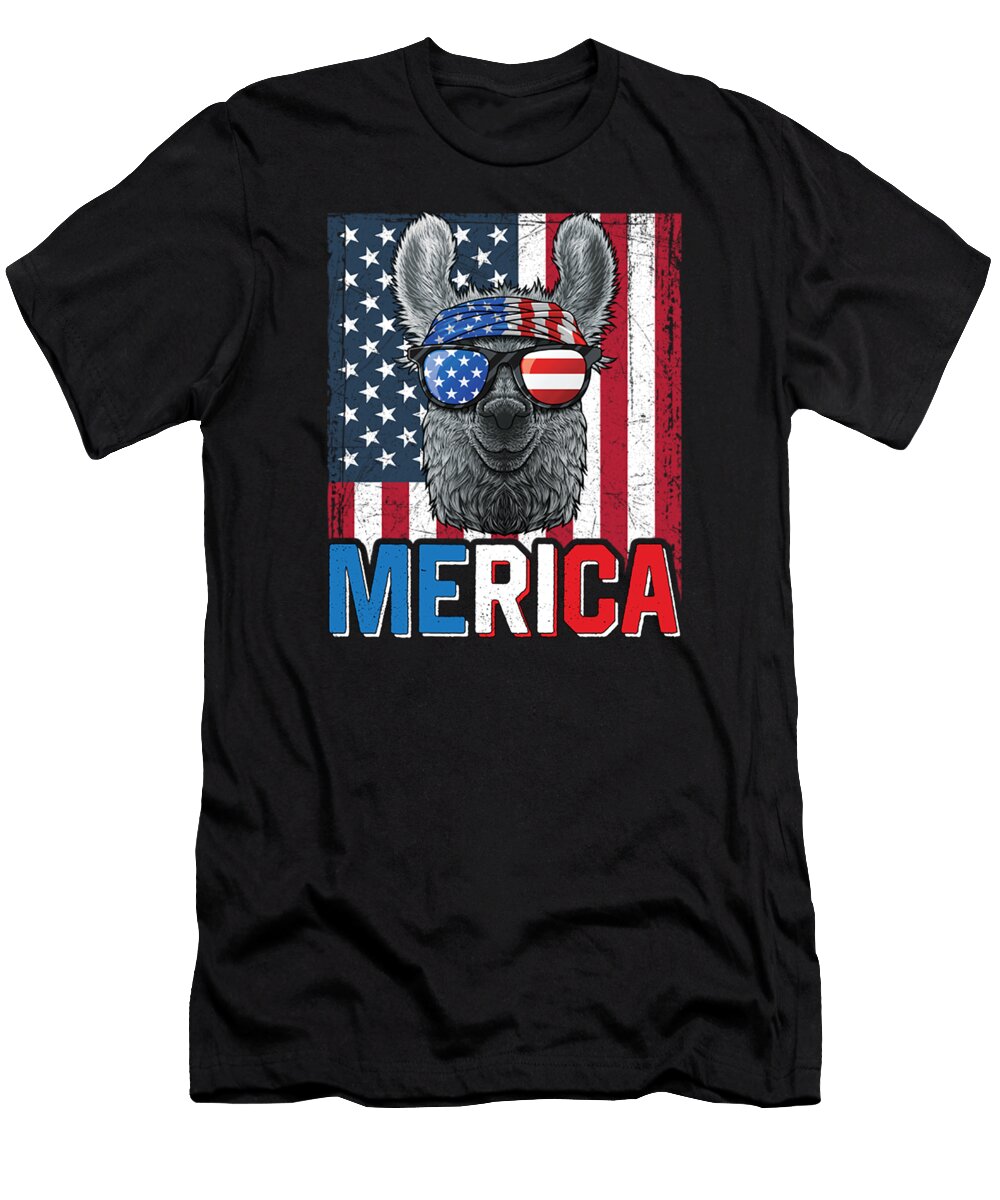 Llama Merica 4th of July American Flag USA Llamerica Alpaca Aris Anggara T-Shirt