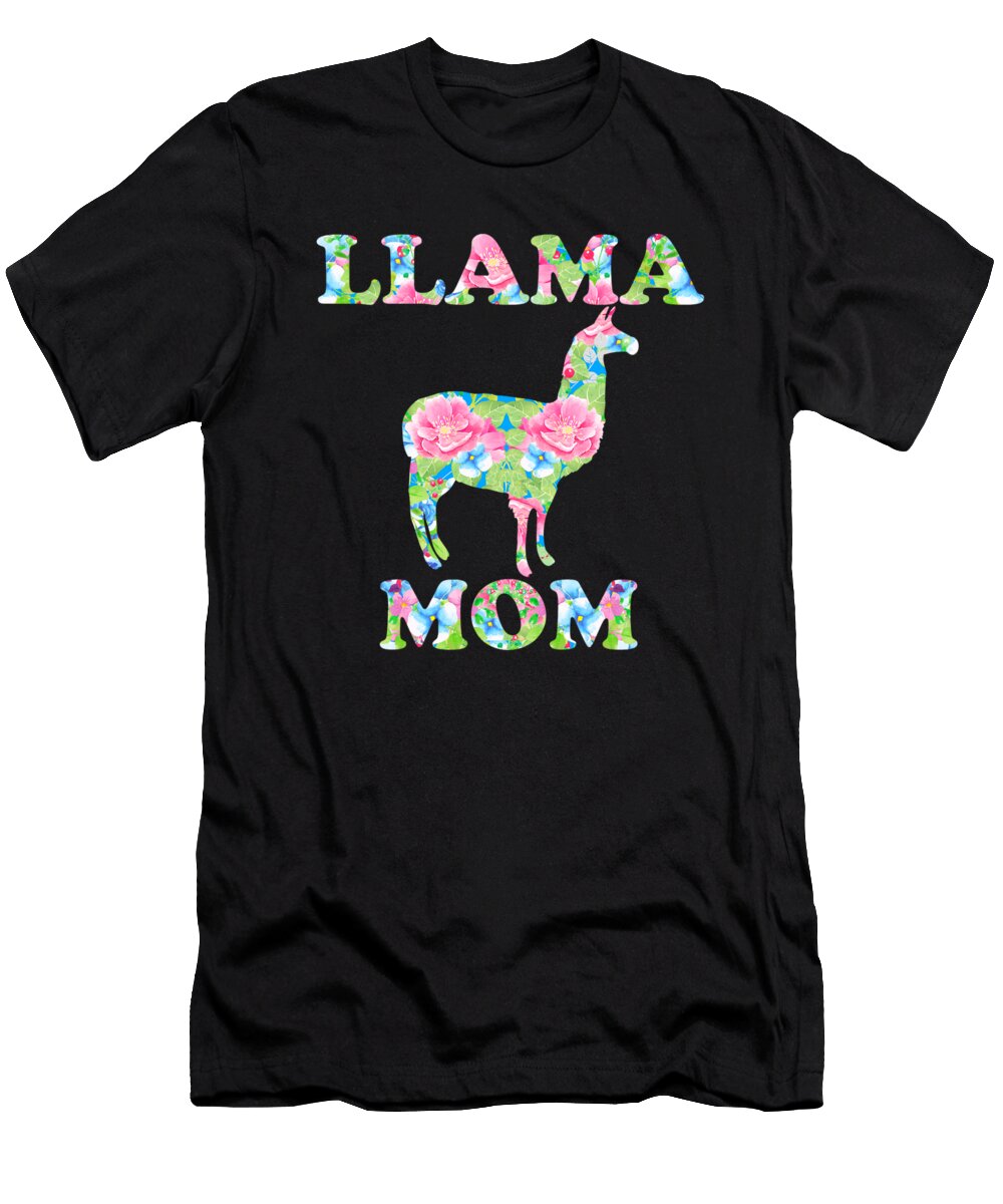 Llama Mom Floral Pattern Lark Designs T-Shirt