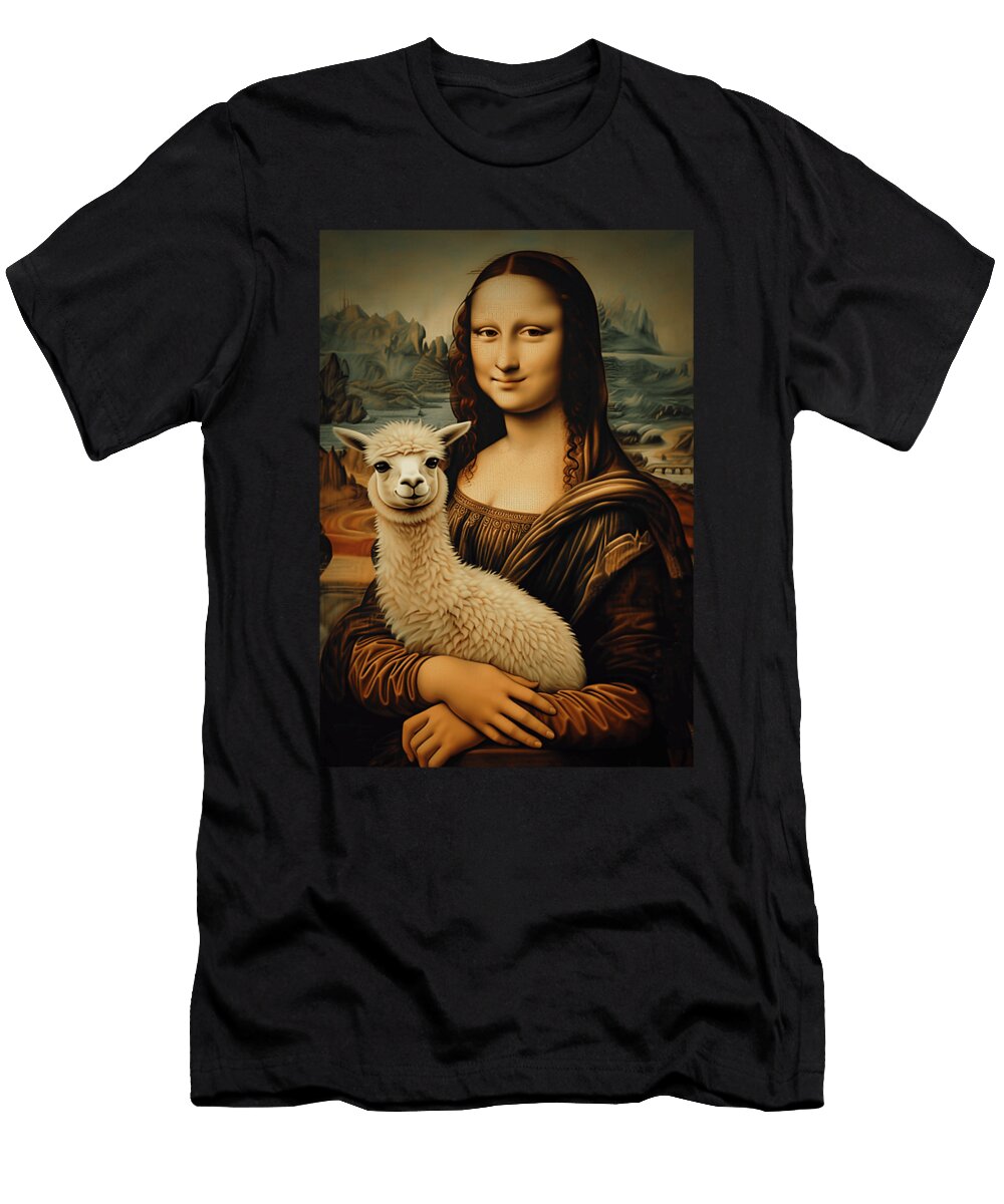 Llama Mona Lisa Painting Art Dog Mom Dad Men Zyneu Gangd T-Shirt