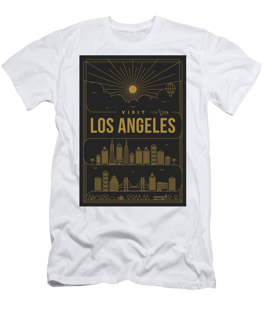Los Angeles Minimal Lineal Poster Palm Trees and Pacific Breezes Dnt Prints T-Shirt