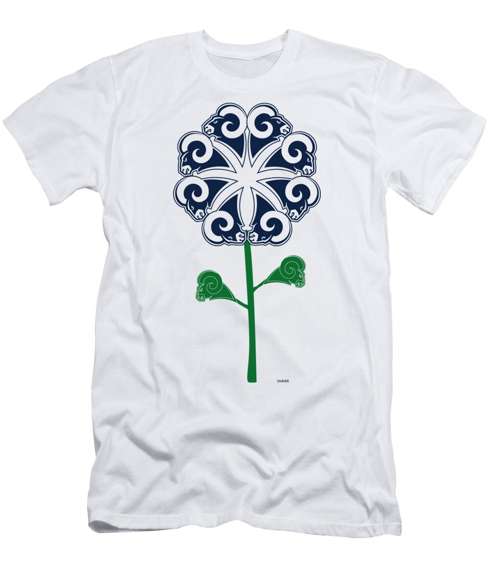 Los Angeles Rams NFL Football Team Logo Flower Art Steven Shaver T-Shirt