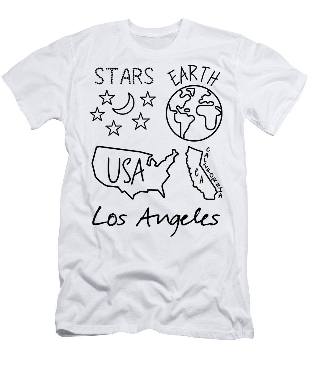Los Angeles Stars Earth USA California Black Text and Design Iconic Landmarks and Hidden Gems Dnt Prints T-Shirt