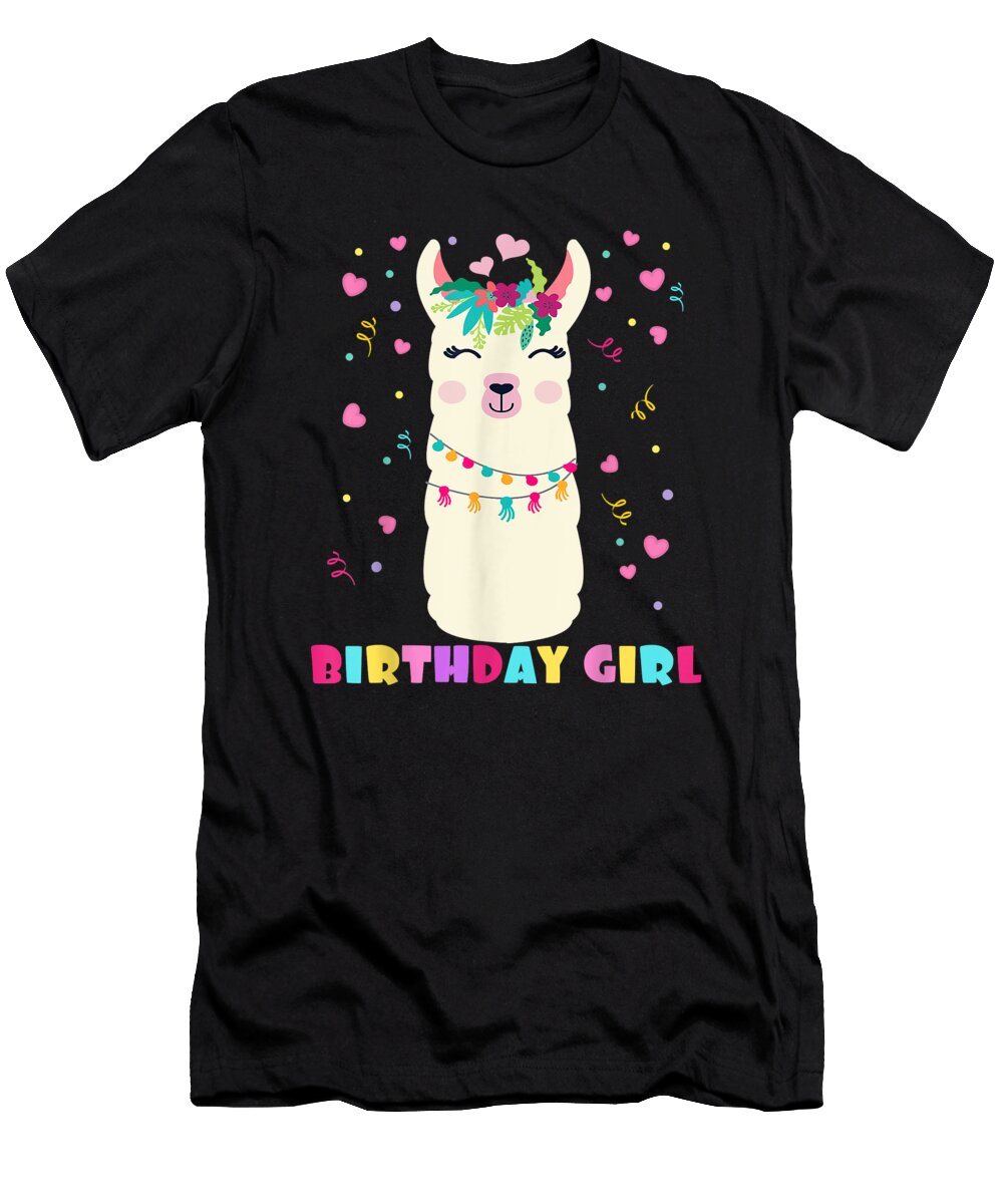 Lucky Birthday Girl Cute Llama Alpaca Kids Llamazingretro Wave Ezone Prints T-Shirt