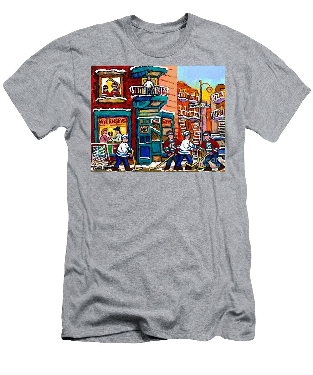 Lunch At Wilenskys Corner Diner on Fairmount Hockey Art Montreal Winter Paintings Carole Spandau Carole Spandau T-Shirt