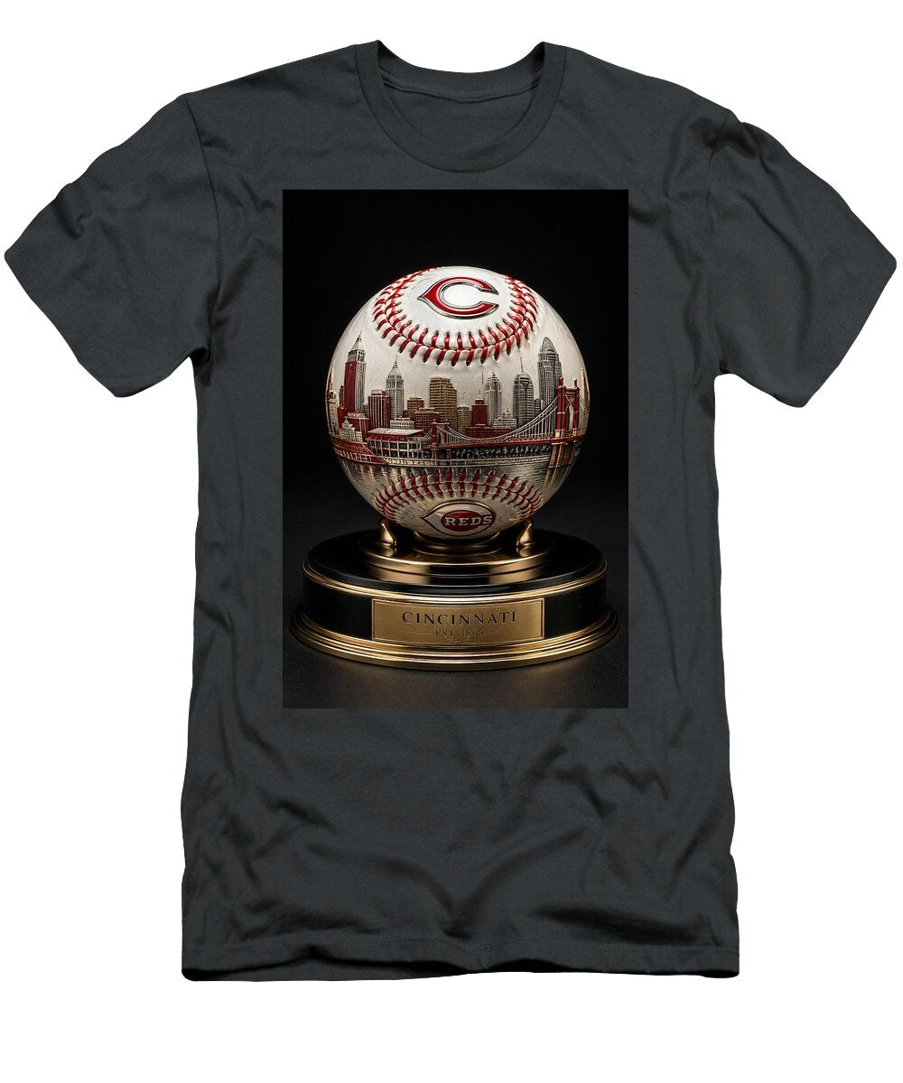 Luxury Cincinnati Reds Baseball with Riverfront Skyline Design Max Freeman T-Shirt
