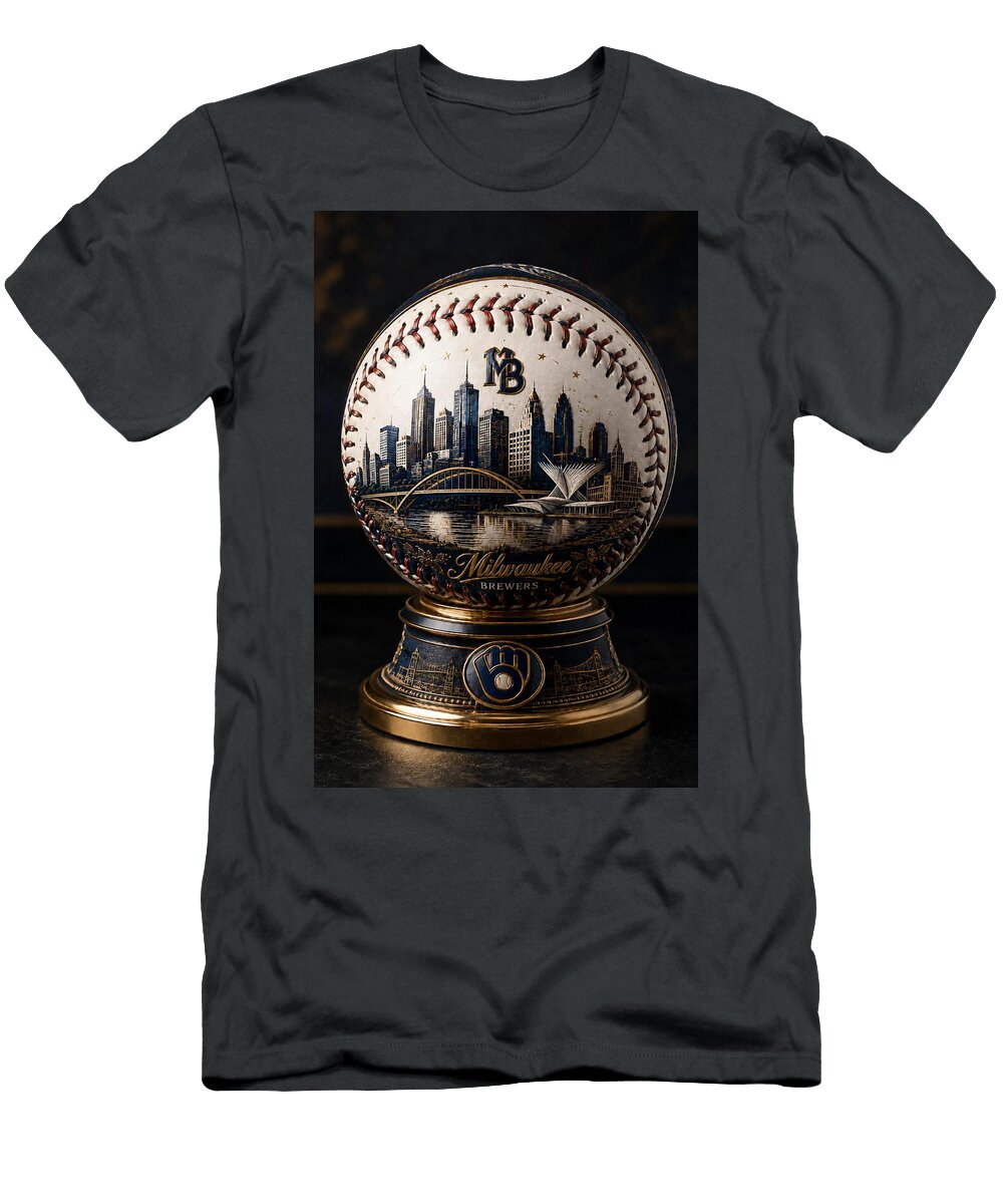 Luxury Milwaukee Brewers Baseball with Lakefront Skyline Detail Max Freeman T-Shirt