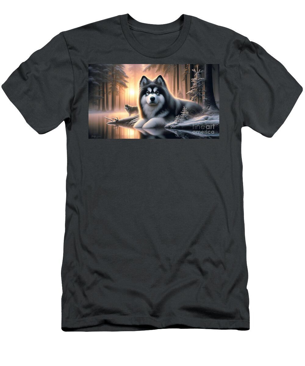 Majestic Huskies in Snowy Forest Mia Wikstrom T-Shirt