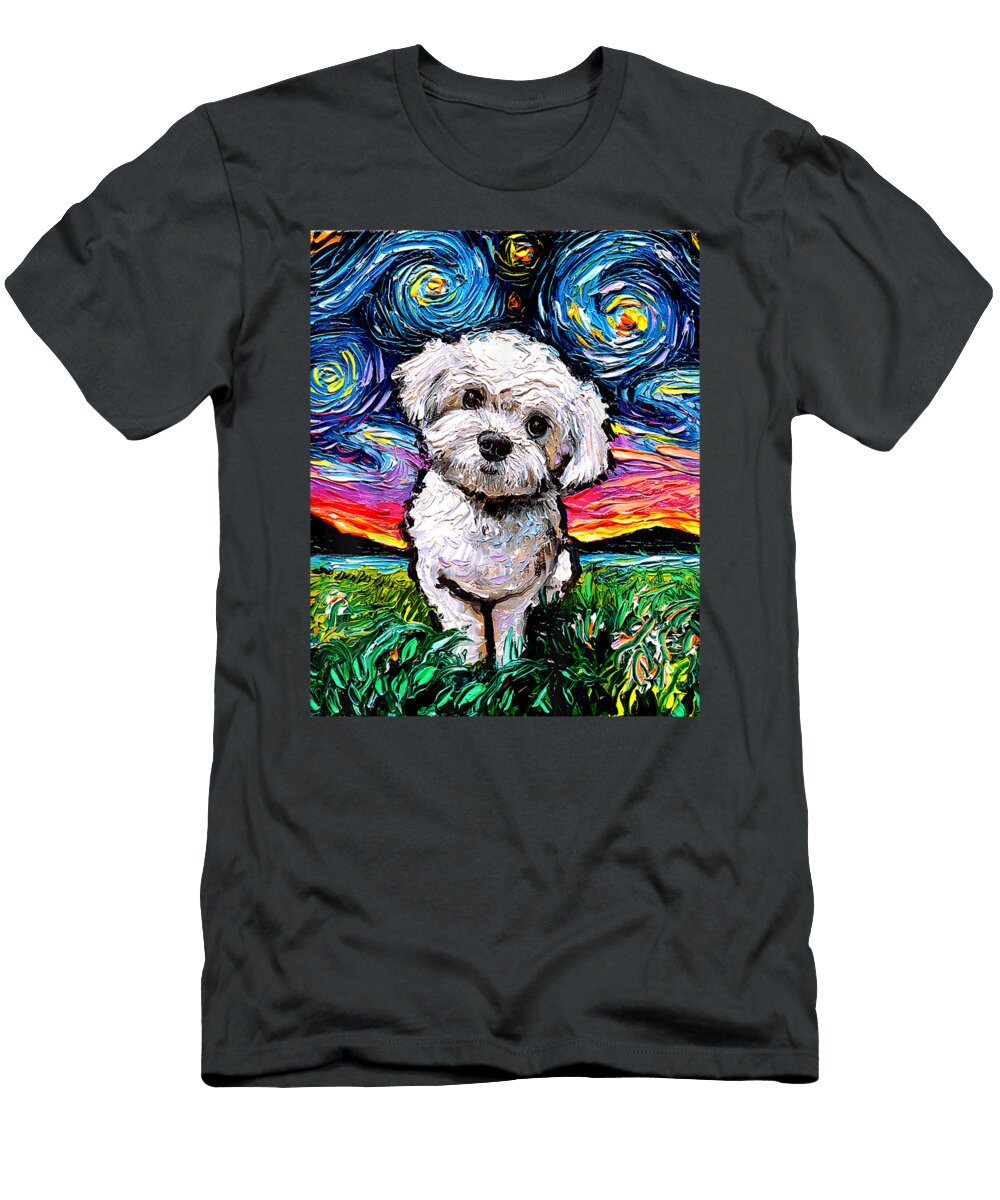 Maltipootarry Night White Maltese Poodle Dog Art By Aja Iretio Domini T-Shirt