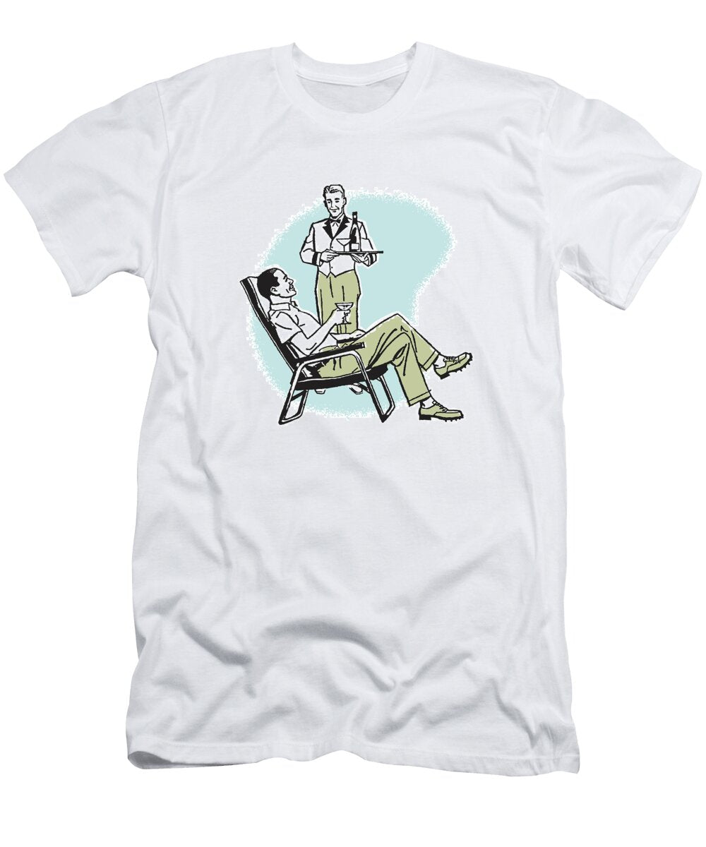 Man Getting Cocktail Service While in Lawn Chair Csa Images T-Shirt