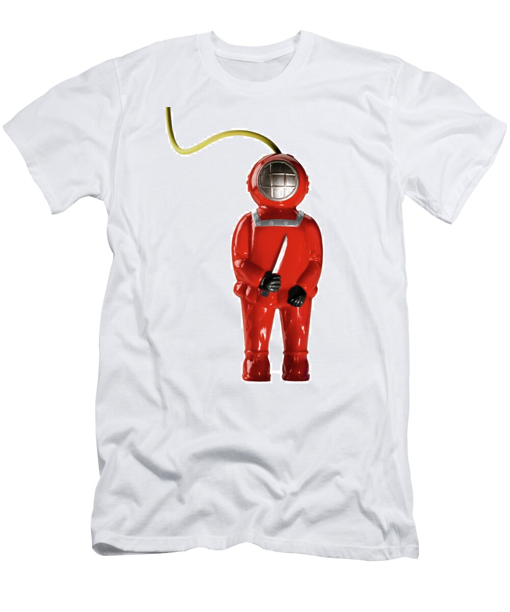 Man in Diving Helmet Holding Knife Csa Images T-Shirt