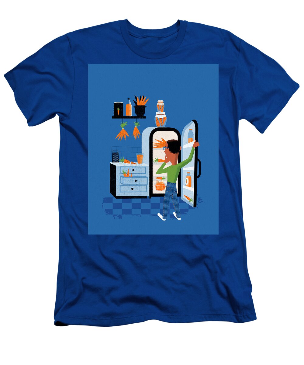 Man in Kitchen with a Glut of Carrots Ikon Images T-Shirt