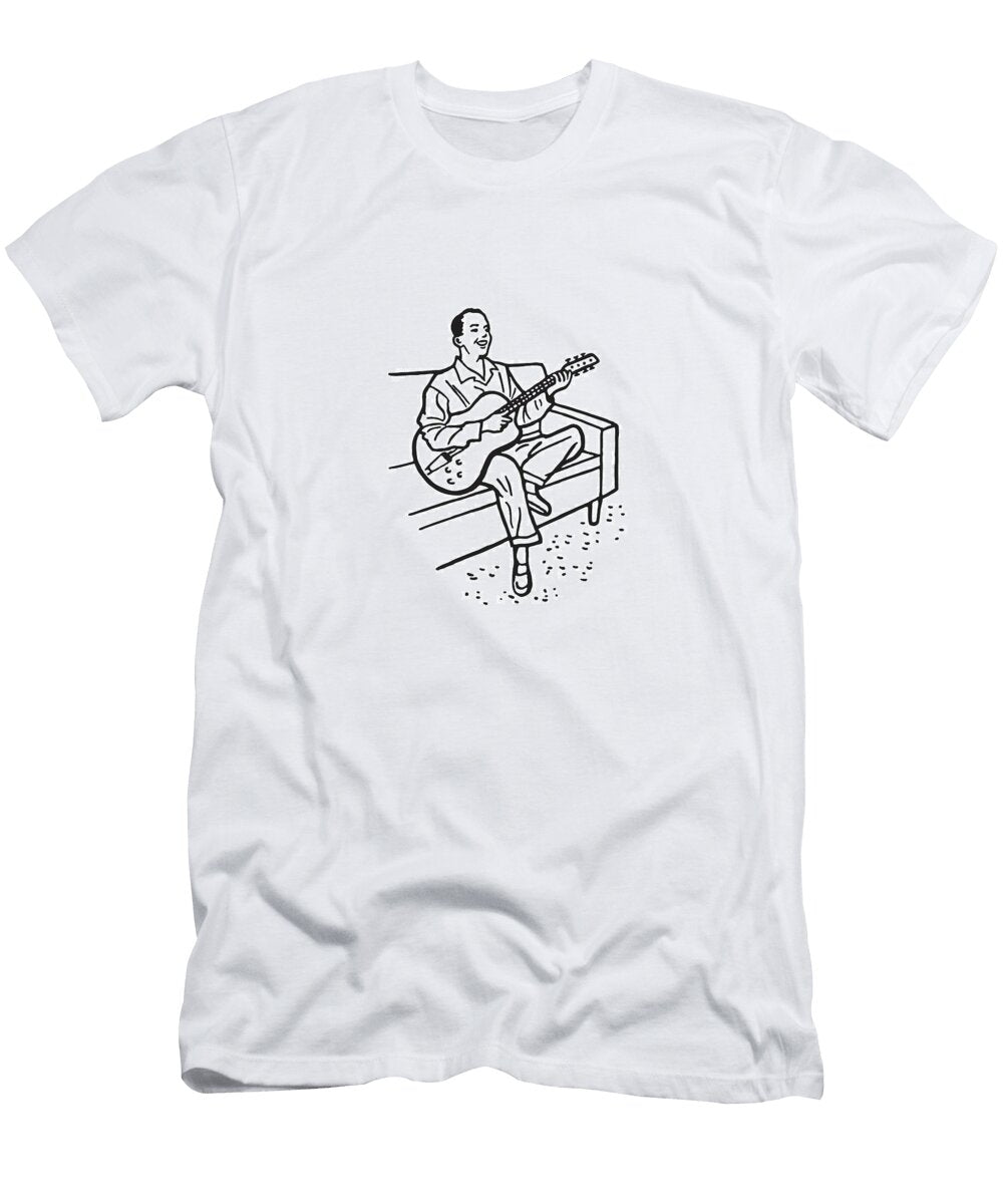 Man Playing Guitar on Couch Csa Images T-Shirt