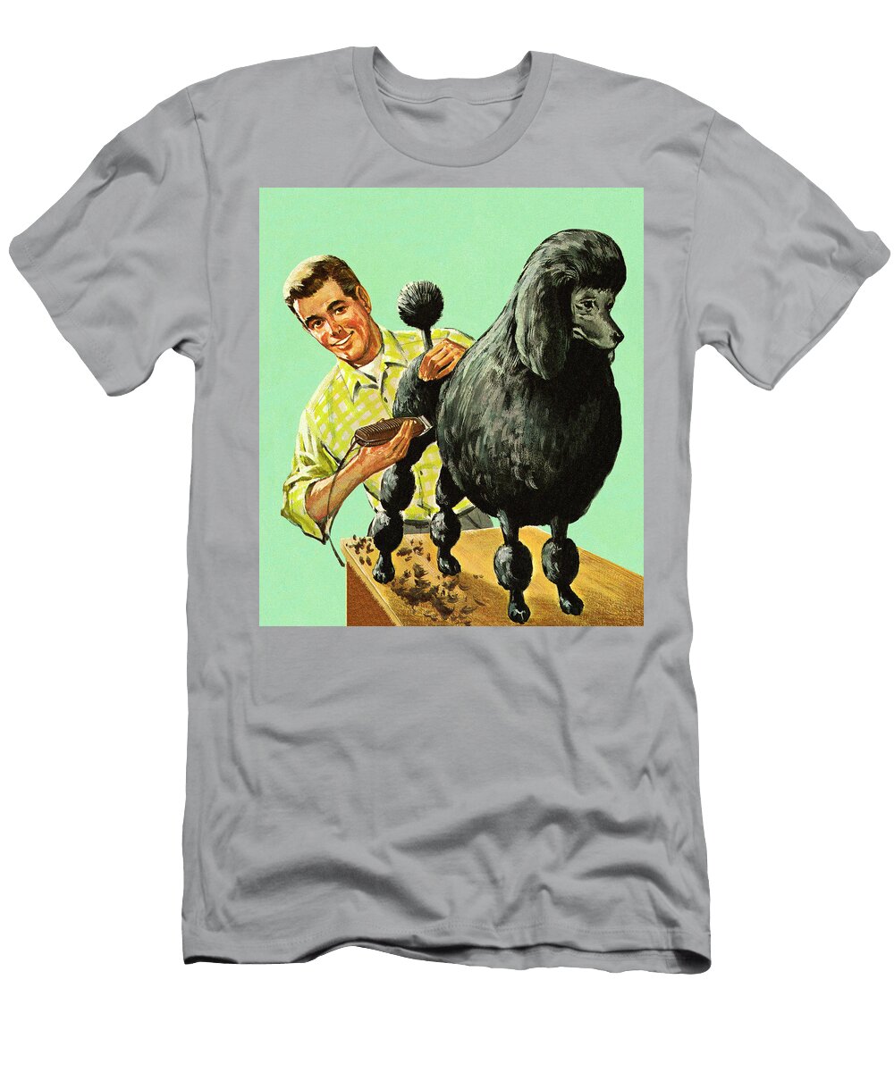 Man Trimming a Poodle Csa Images T-Shirt