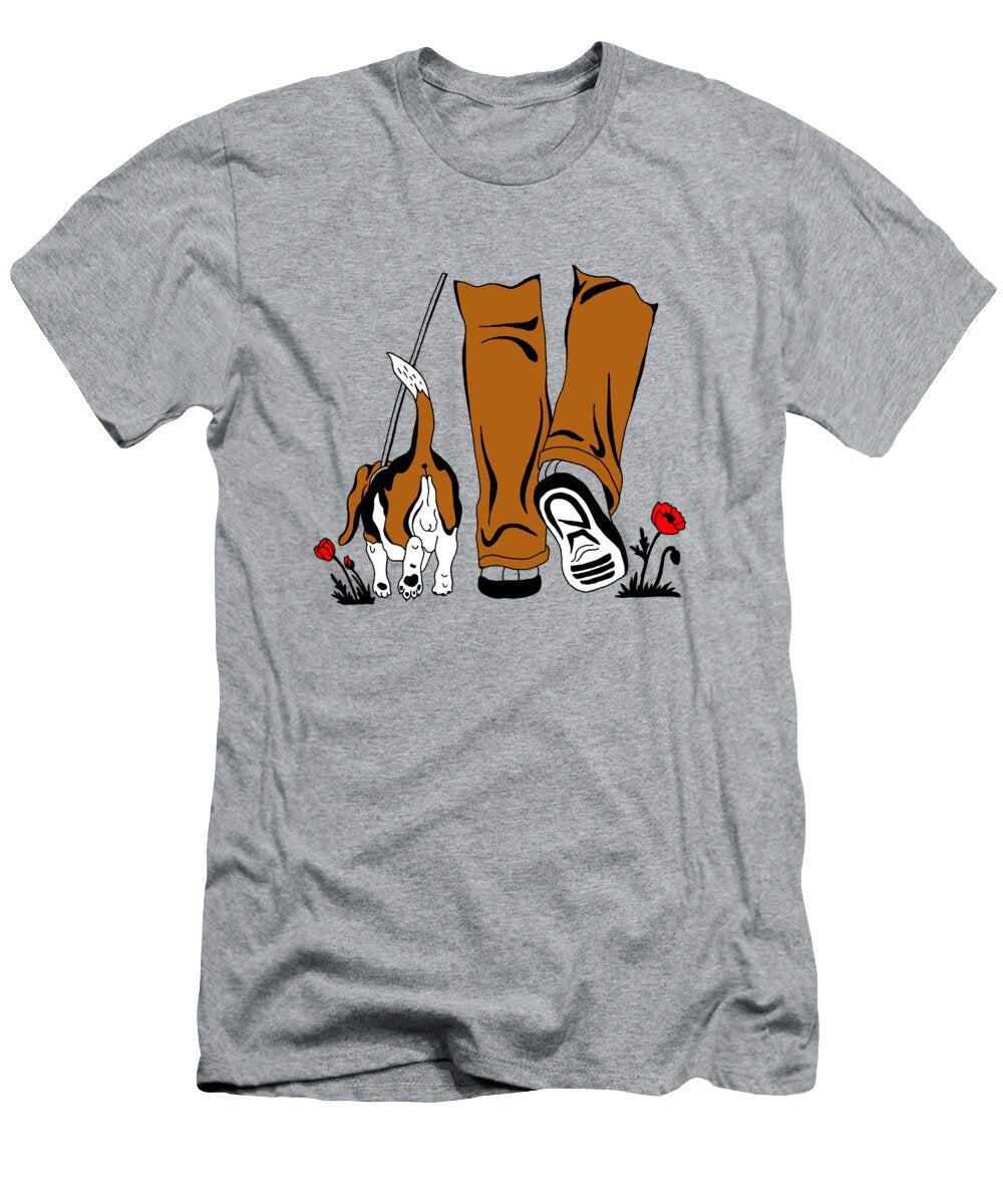 Man Walking Basset Puppy Dog From His Back Irina Sztukowski T-Shirt