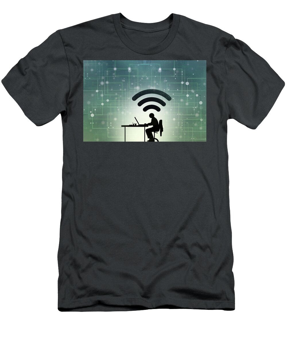 Man Working At Desk Connected Ikon Images T-Shirt