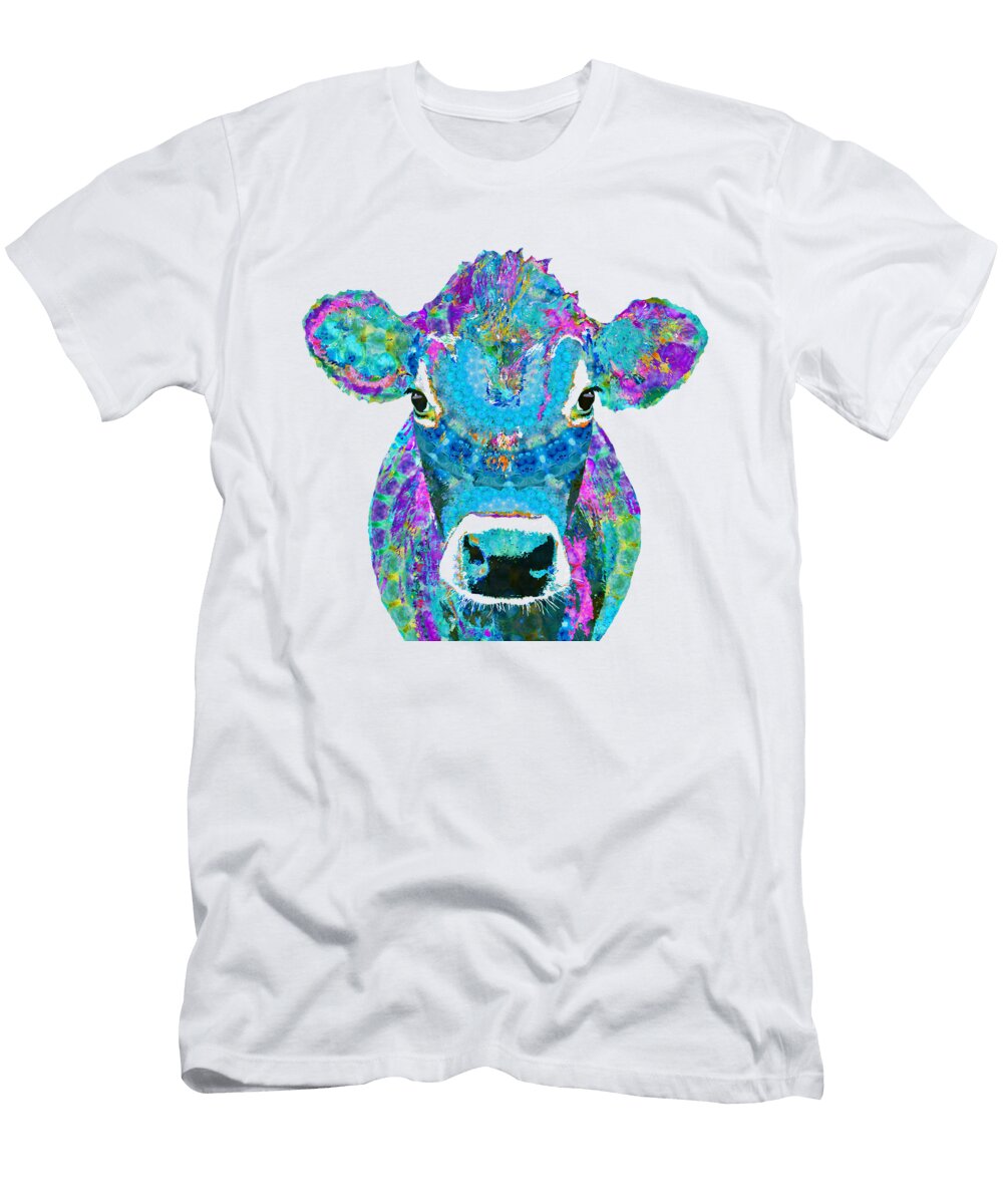 Mandala Blue Moo Jersey Cow Art Sharon Cummings Sharon Cummings T-Shirt