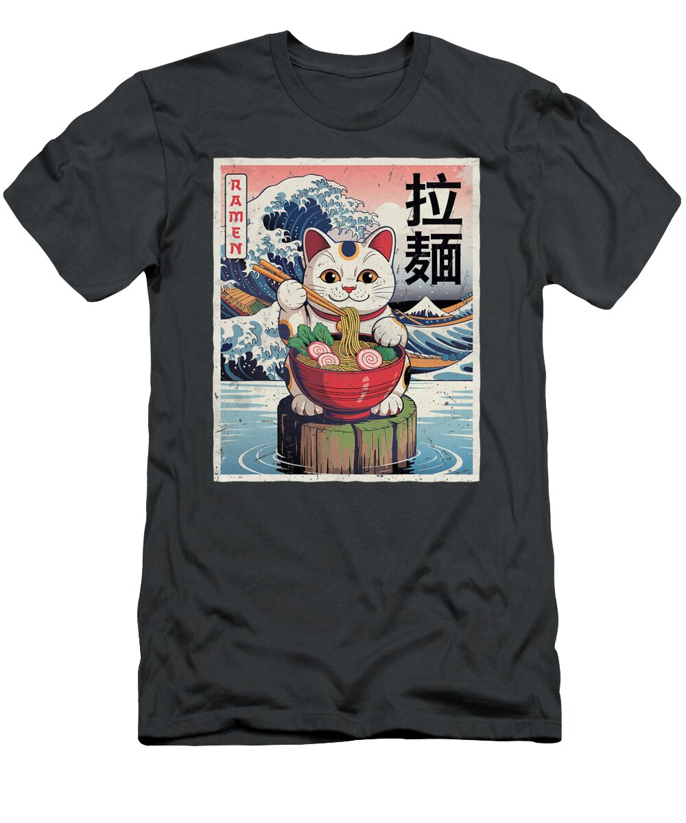 Maneki Neko Lucky Cat Ramen Retro Japanese Wave Zyneu Gangd T-Shirt