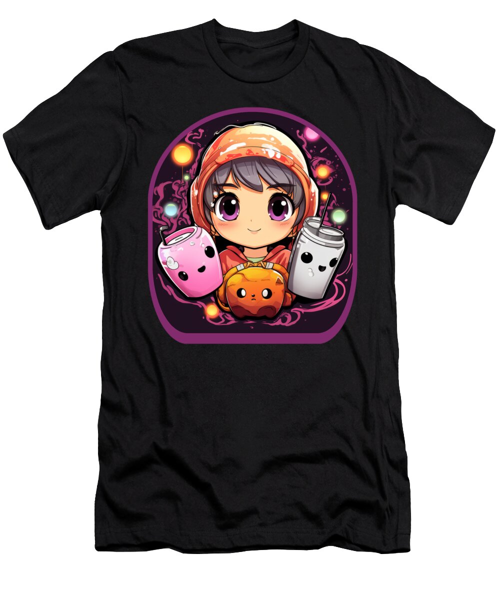 Manga Art Style Elements Cute Boba Tea Gaming Controller Ramen Sifou Store T-Shirt