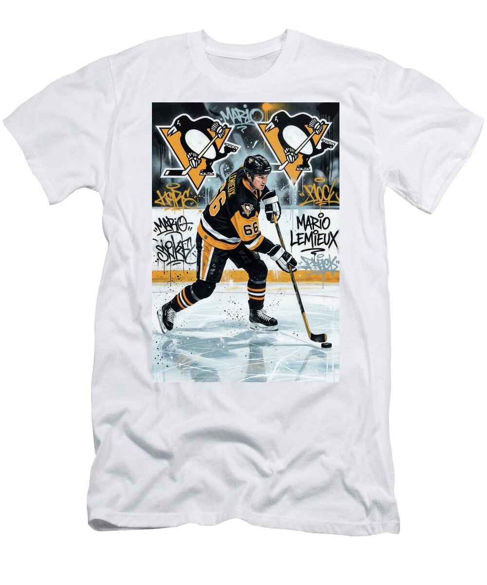 Mario Lemieux Graffiti Poster Hockey Player NHL Sampadart Gallery T-Shirt