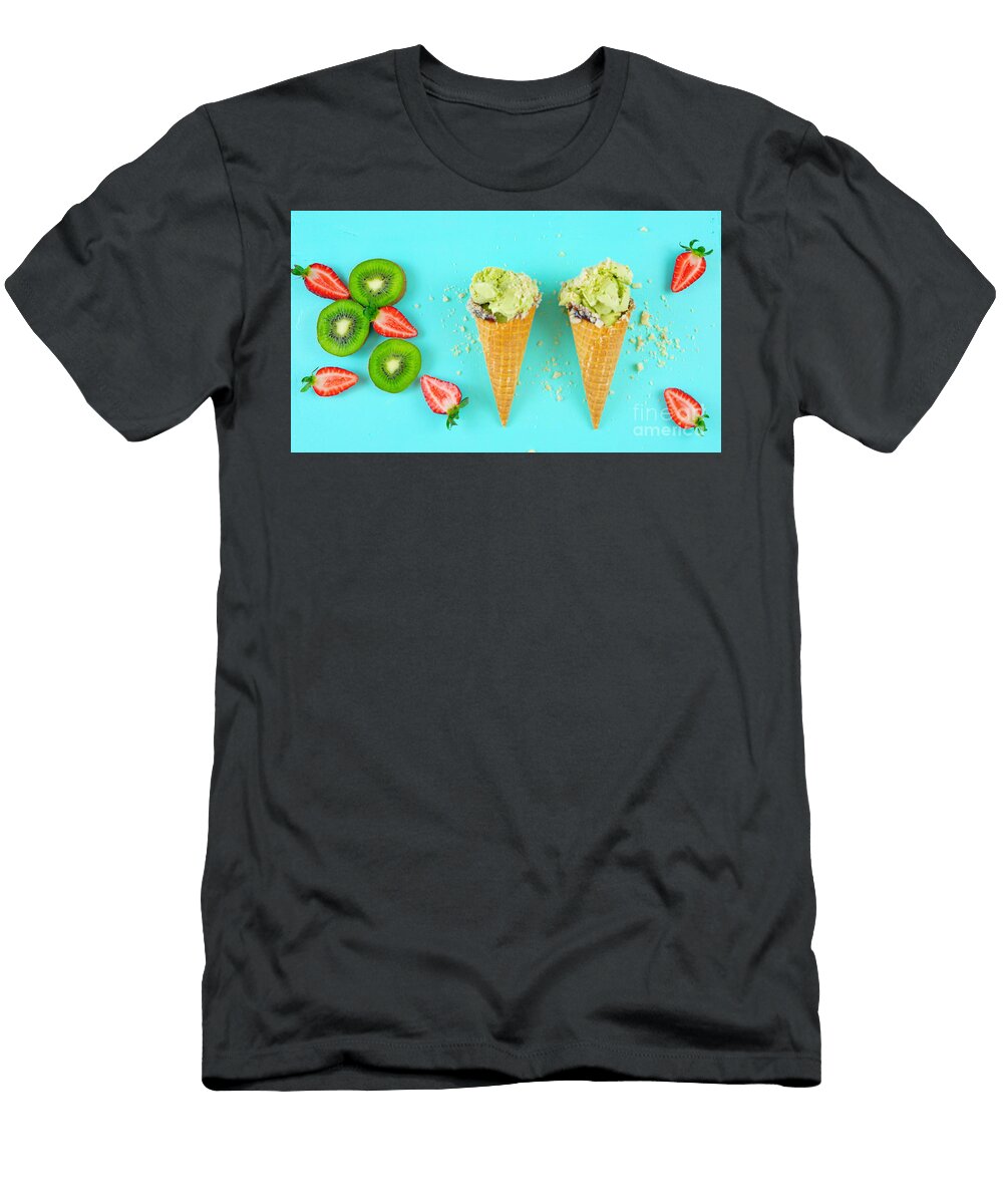 Matcha Green Tea Ice Cream Cones with Crushed Nuts and Chocolate Overhead Milleflore Images T-Shirt