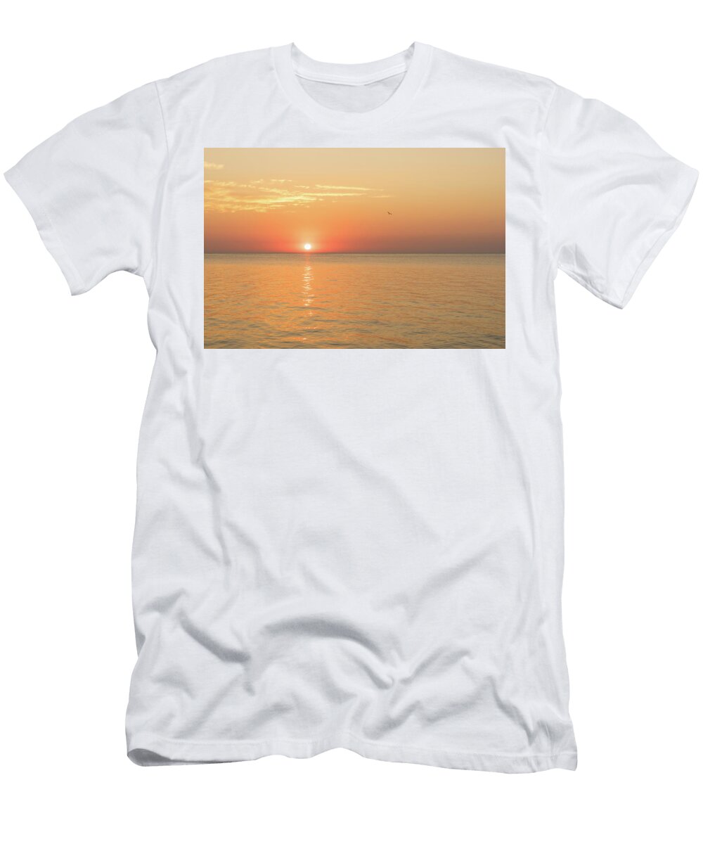 Meditative Mindfulness Tangerine Sunshine and a Seagull Georgia Mizuleva T-Shirt