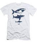 Megalodon Sizes Compaired to Shark and Diver Licensed Art T-Shirt
