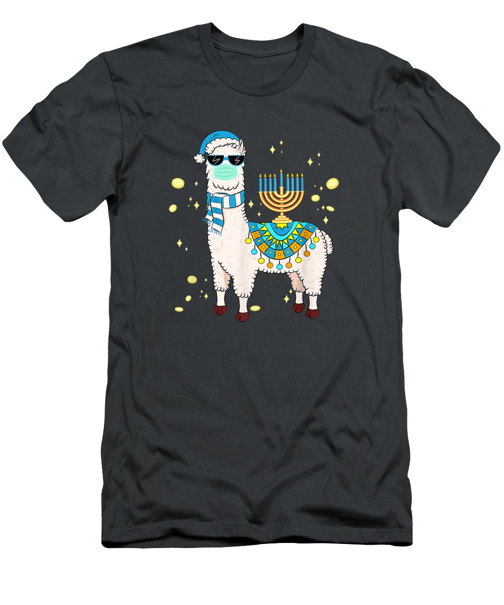 Menorah Hanukkah Llama Face Mask Cute Alpaca Chanukah Noh9rohai T-Shirt