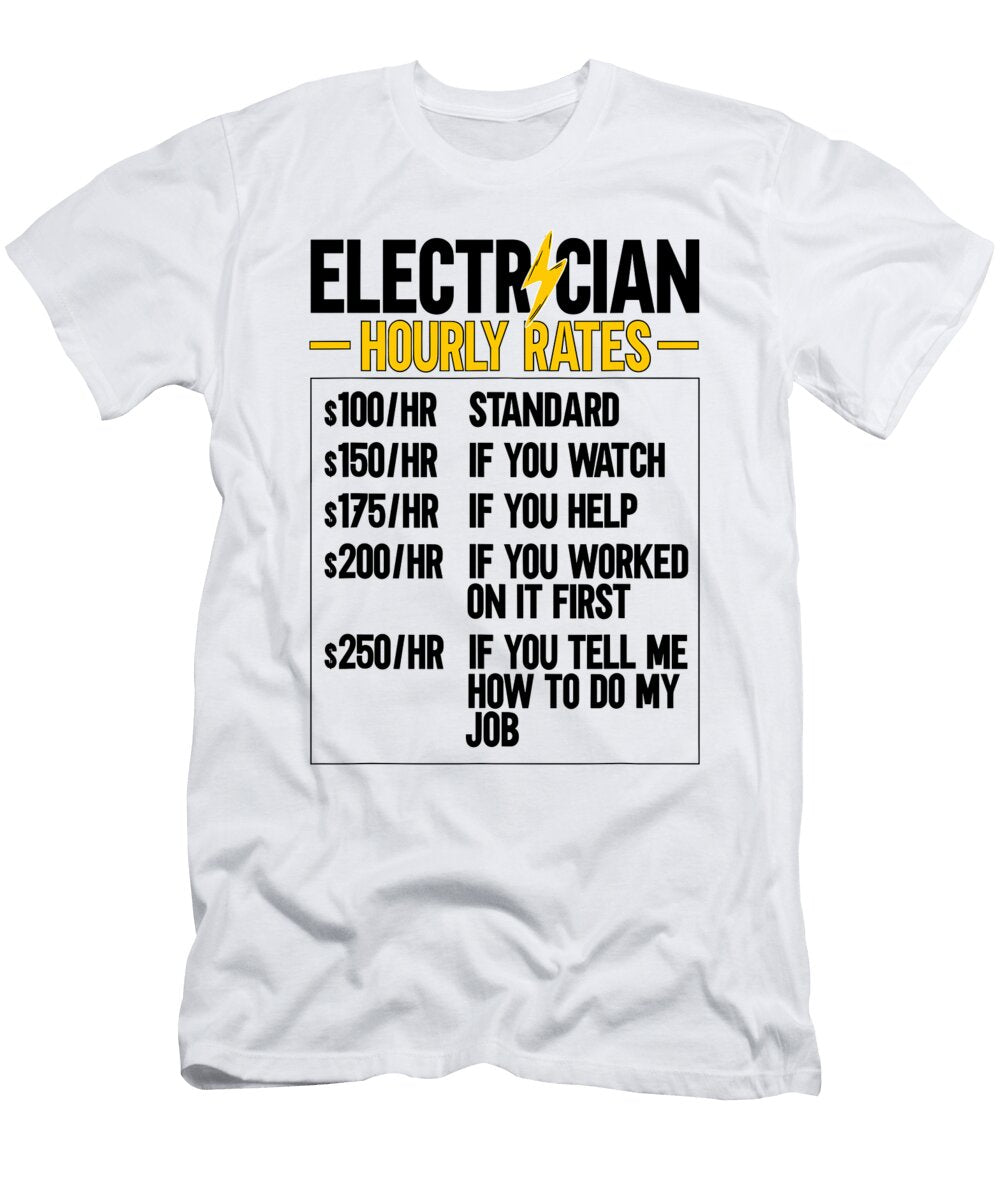 Mens Electrician Hourly Rates Lineman Funny Electrician Roger Kuo T-Shirt