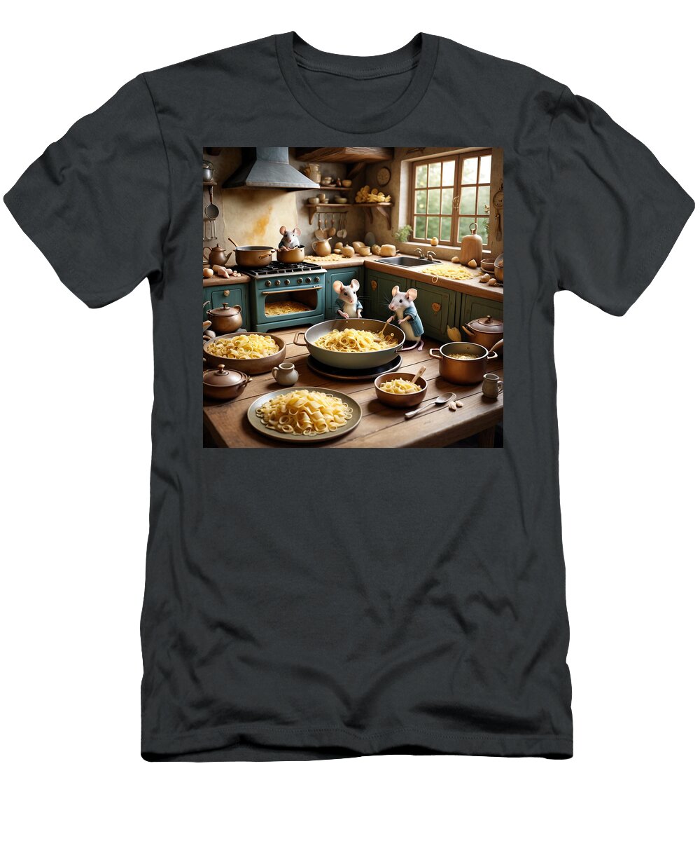 Mice Cooking Pasta in Rustic Kitchen Sandor Nagy T-Shirt
