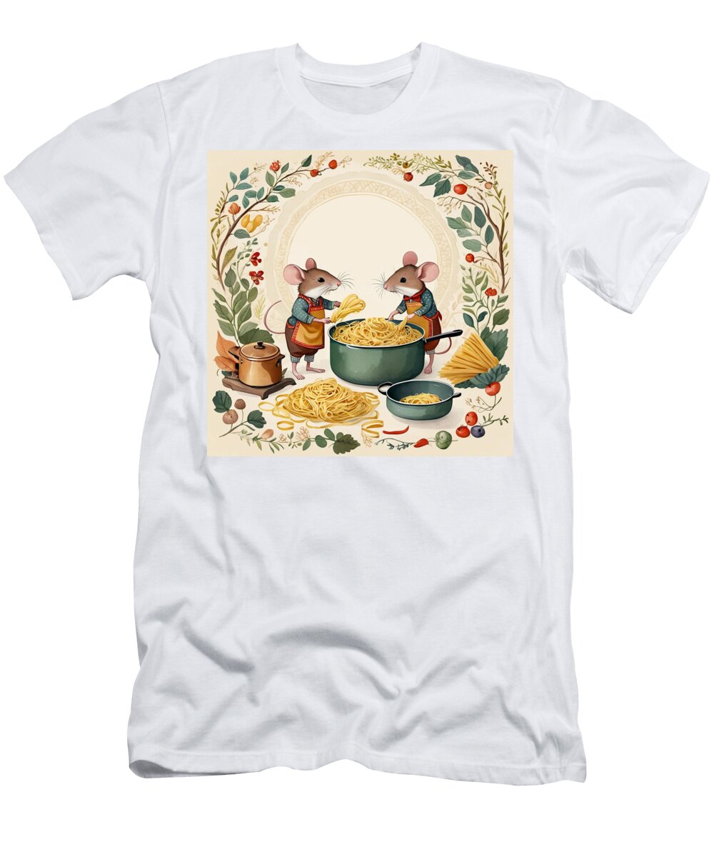Mice Cooking Spaghetti Together Sandor Nagy T-Shirt