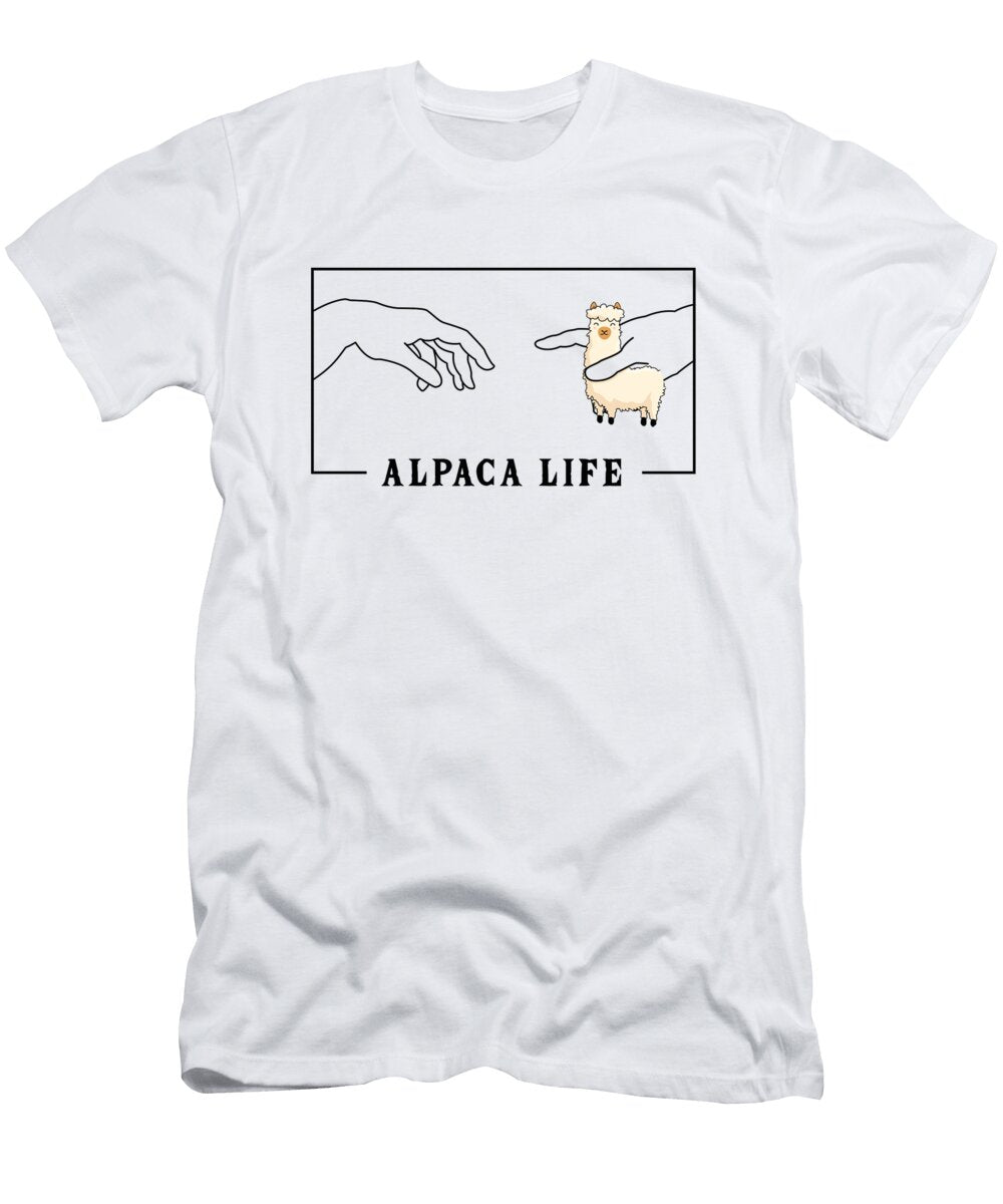 Michelangelo Creation of Adam Alpaca Guanaco Llama Alpaca Graphics Lab T-Shirt