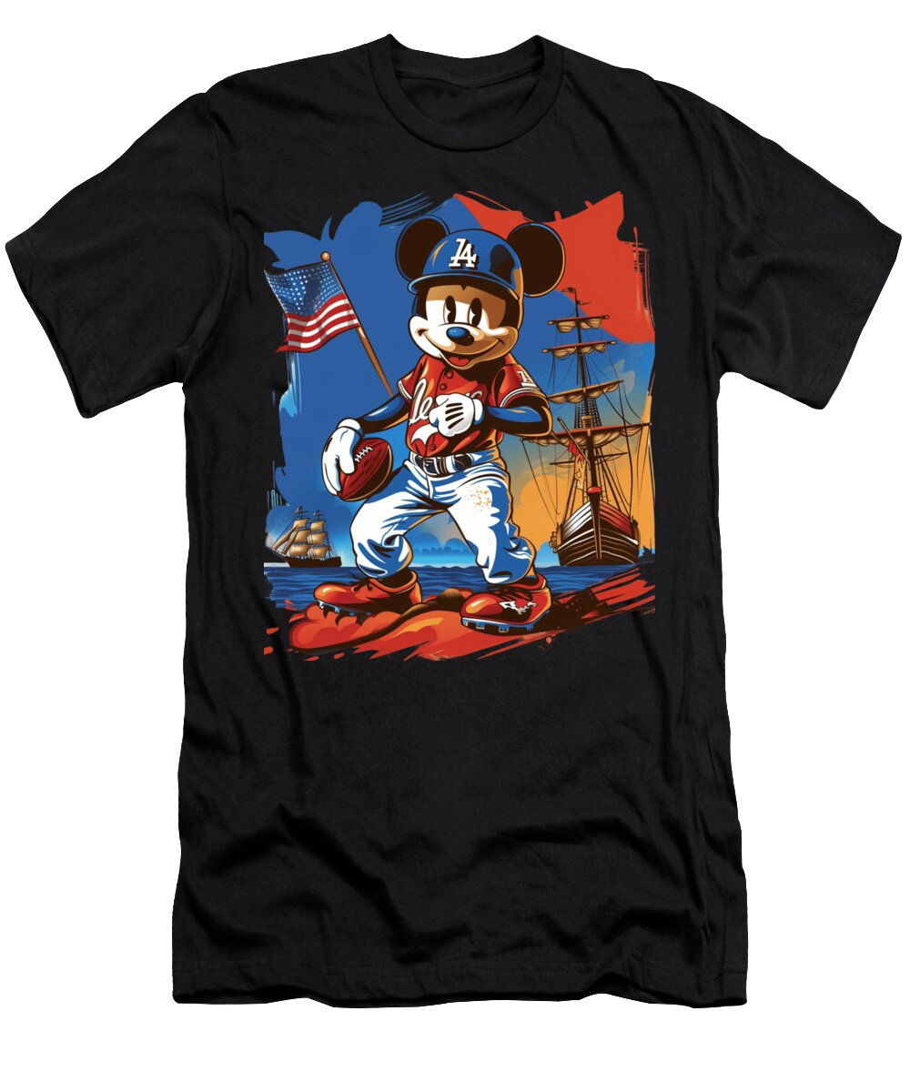 Micky Mouse Vs Los Angeles Dodgers Animated Faceoff Robertz Schuler T-Shirt