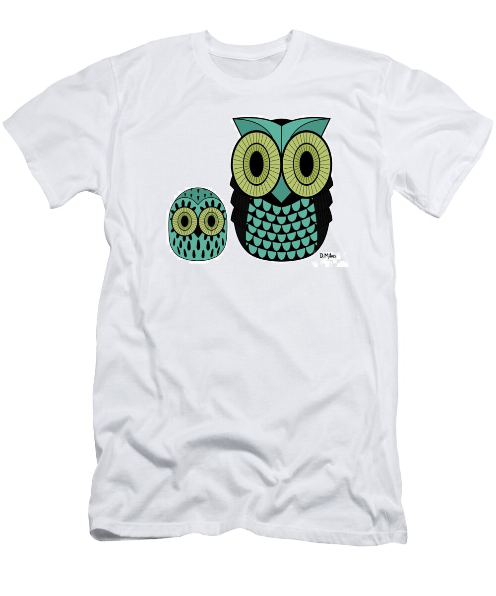Mid Century Owls in Teal Donna Mibus T-Shirt