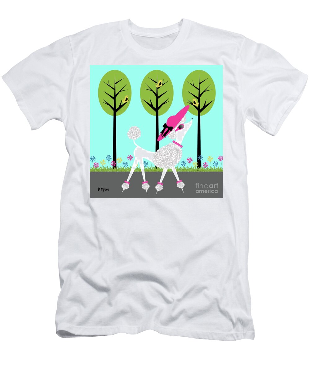 Mid Century White Poodle Summer Donna Mibus T-Shirt