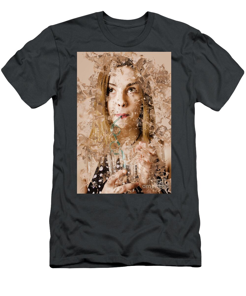 Milk Shake Pin Up Woman Restaurant Art Ryan Jorgensen T-Shirt
