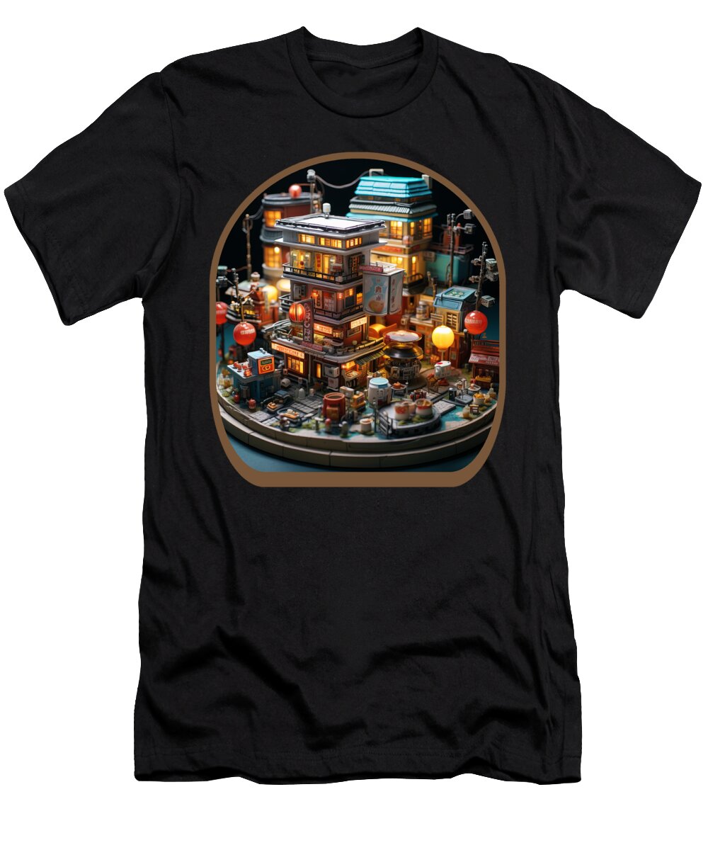 Miniature Anime Cities Cute Boba Tea Gaming Controller Ramen Sifou Store T-Shirt