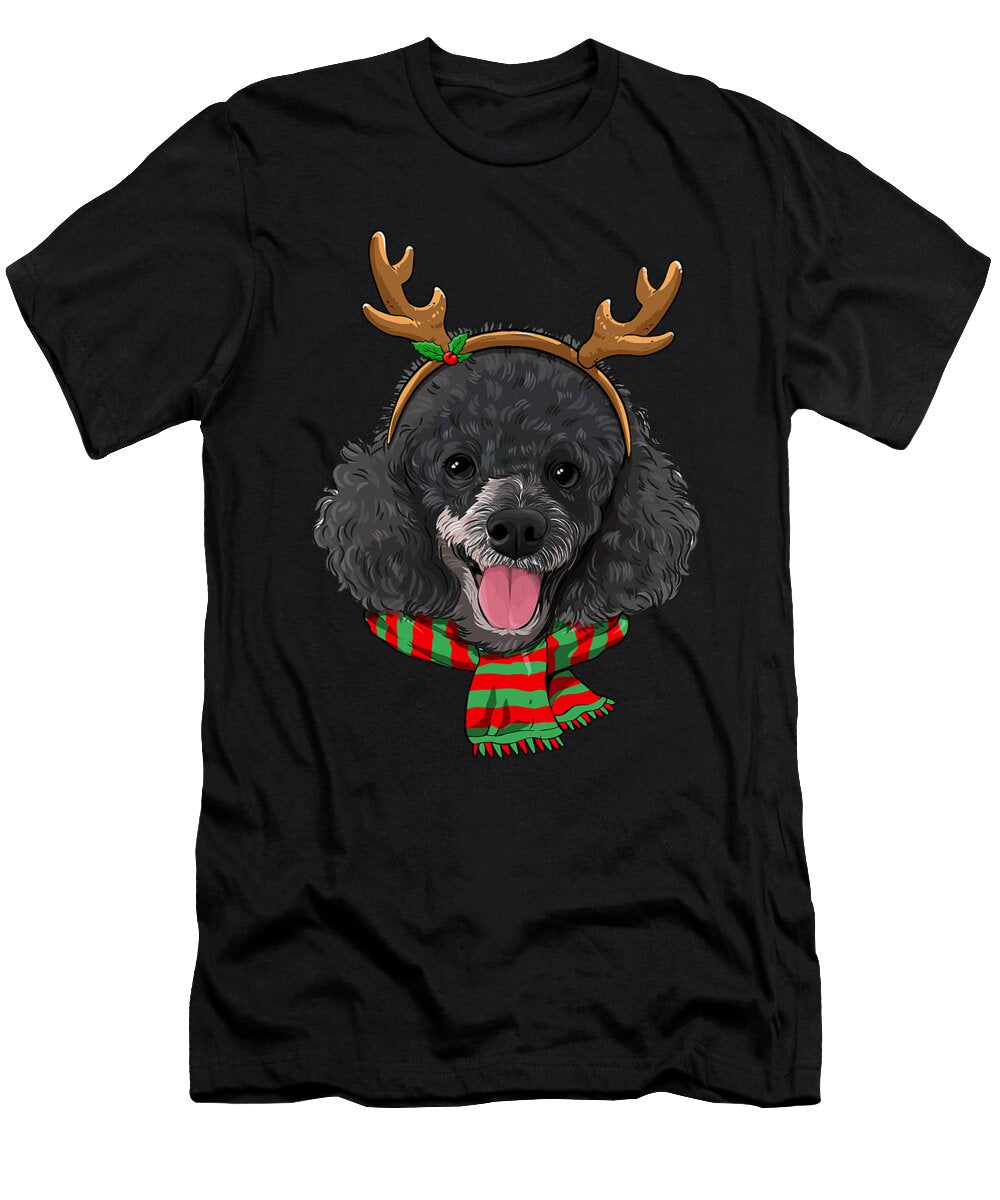 Miniature Poodle Dog Christmas Reindeer Santa Natalie Lidford T-Shirt
