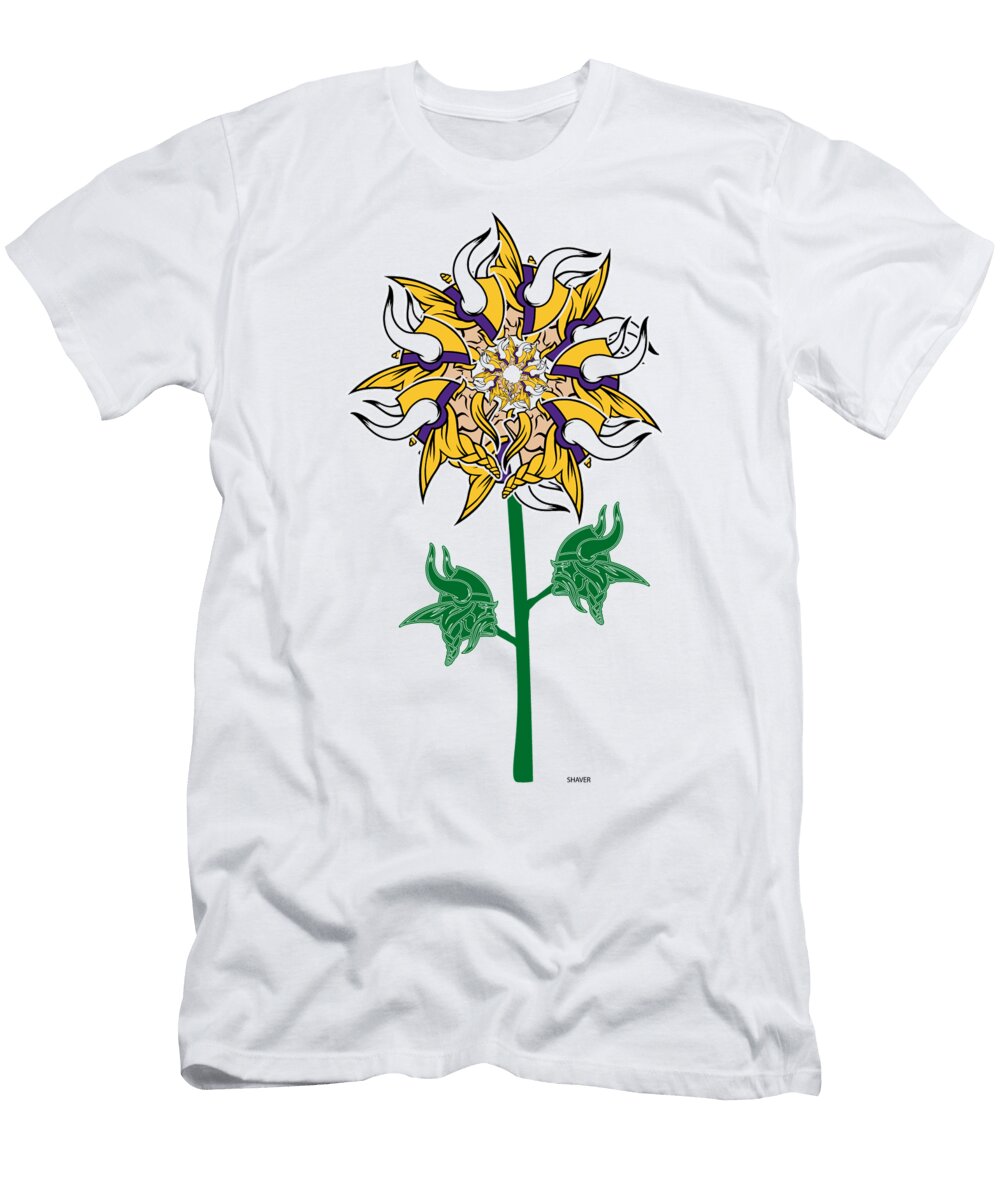 Minnesota Vikings NFL Football Team Logo Flower Art Steven Shaver T-Shirt