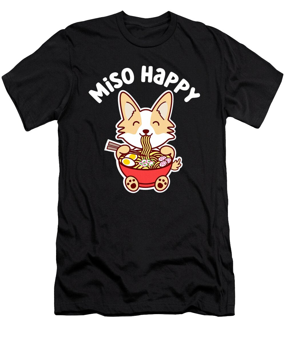 Miso Happy Funny Corgi Dog Eat Ramen Noodle Food Zyneu Gangd T-Shirt