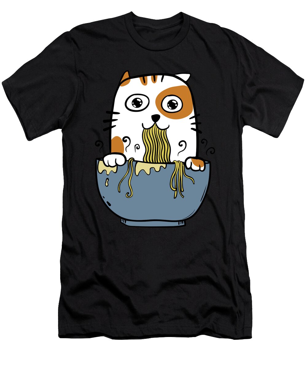 Miso Soup Ramen Noodles Eating Cat Noirty Designs T-Shirt