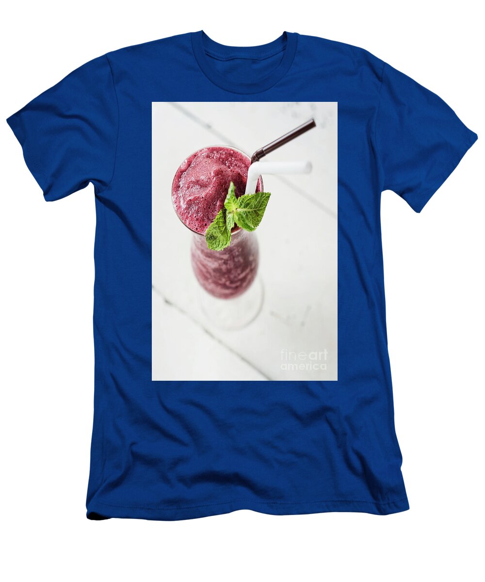 Mixed Red Berry Fruit Smoothie Glass with Mint Jacek Malipan T-Shirt