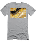 Monocolor Alcohol Ink Marbling Raster Background Liquid Waves and Stains Black and Gold Abstract Fluid Art Acrylic and Oil Paint Flow Monochrome Contemporary Backdrop Black Marble with Golden Vein N Akkash T-Shirt