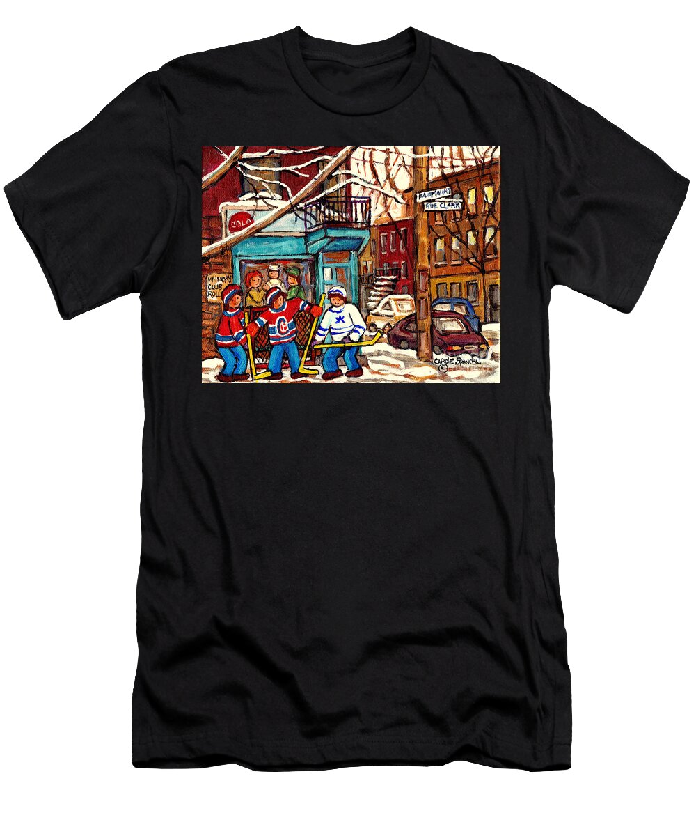 Montreal Landmarks Wilensky Deli Paintings for Sale Canadian Winterscenes Hockey Art C Spandau Carole Spandau T-Shirt