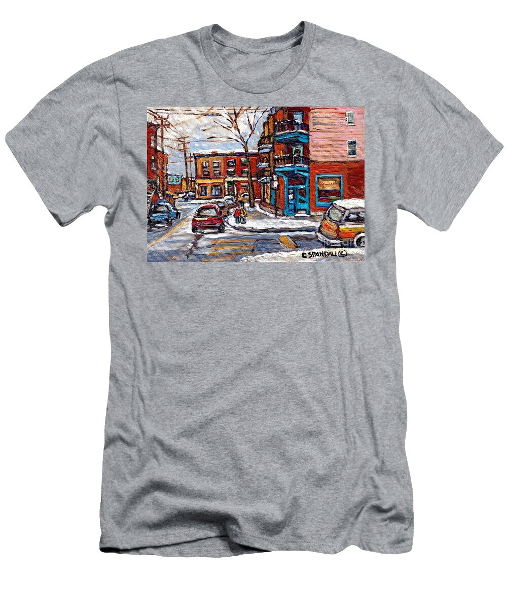 Montreal Memories Painting Rue Fairmount and Clark Wilensky Winter Scene Best Canadian Original Art Carole Spandau T-Shirt